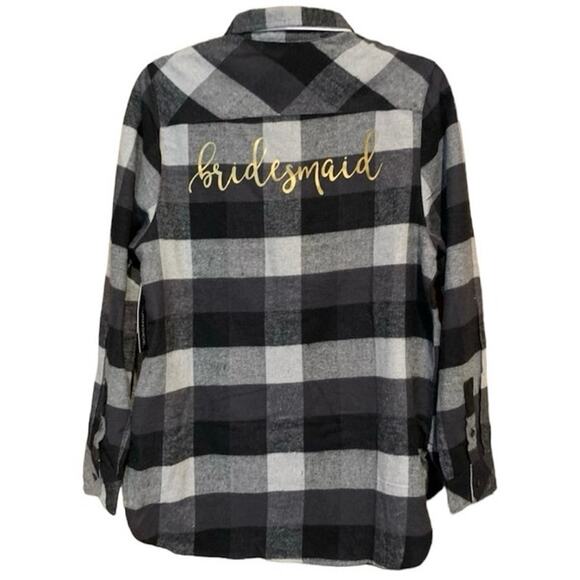 NWT “Bridesmaid” Flannel Plaid Button Down Shirt Size M - Picture 1 of 10